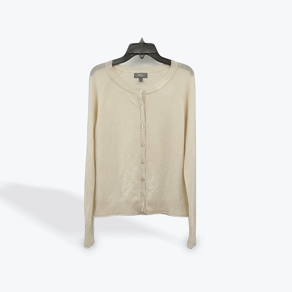 Neiman Marcus Cashmere Cardigan Sweater Womens M‎ Medium Cream Beige Knit